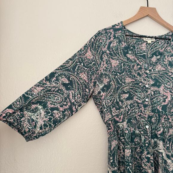 Indigo Rose Womens Green Maxi Dress Paisley 3/4 Sleeve Multicolor Size Large - Picture 4 of 12